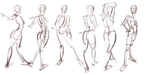 Framework figure drawing sketches of a human in different poses.